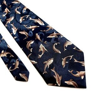 Dino Romaro Dark Green Dolphin Jacquard Print‎ Short Wide Silk Tie